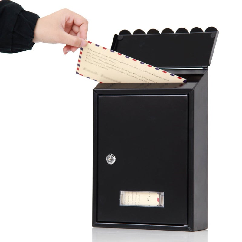Jssmst Mailboxes Wall Mount with Key Lock â€“ Small Metal Mailboxes Horizontal, 12.4 x 8.3 x 3.05 Inch, Black New - Image 2